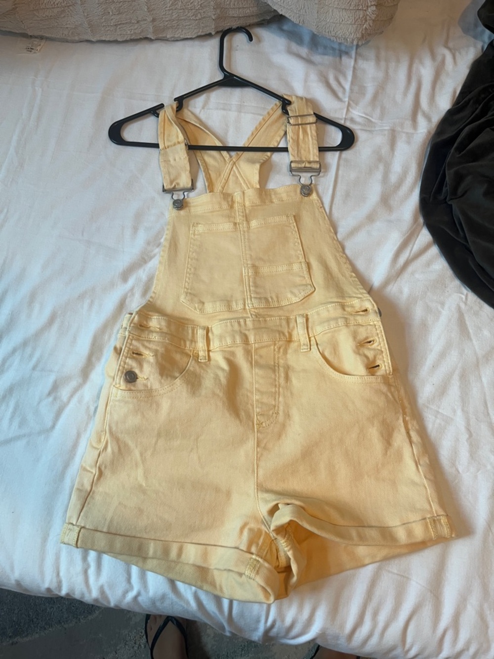 Yellow Denim Short Overalls for Women